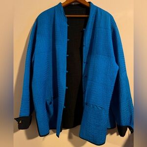 Vintage Handmade Women’s Reversible Blue & Black Jacket Asian Hand Crafted XL